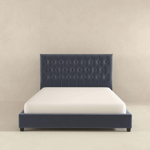 Donald Mid Century Modern Gray Velvet Platform Bed Queen Size