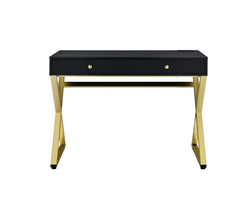 Coleen - Writing Desk With USB Same Ac00894) - Black & Brass