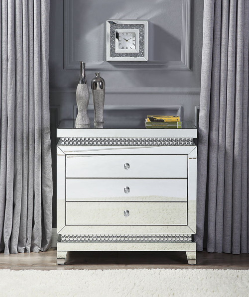 Lotus - 32" Console Cabinet - Mirrored & Faux Ice Cube Crystals