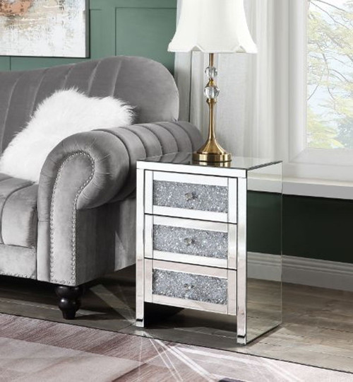 Noralie - 26" Accent Table With Faux Diamonds - Mirrored
