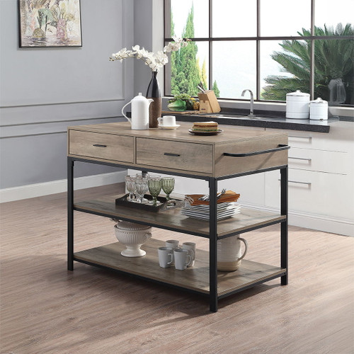 Macaria - 36" Kitchen Island - Rustic Oak & Black Macaria - 36" Kitchen Island - Rustic Oak & Black