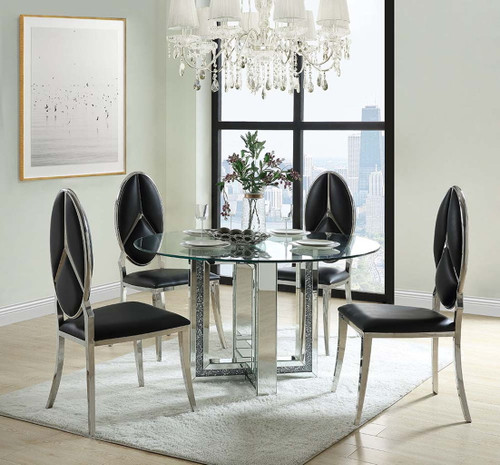 Noralie - Round Dining Table - Mirrored & Faux Diamonds