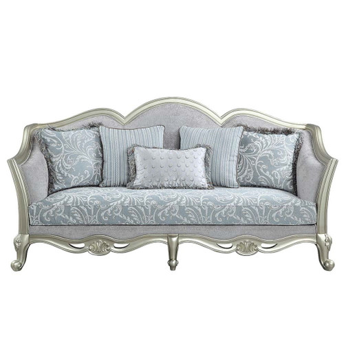 Qunsia - Sofa With 5 Pillows - Light Gray Linen & Champagne Qunsia - Sofa With 5 Pillows - Light Gray Linen & Champagne
