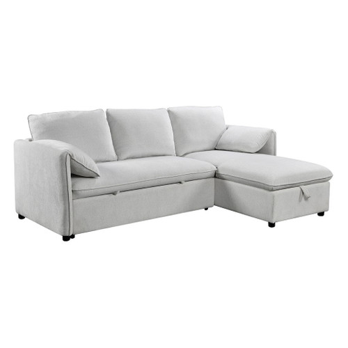 Yaroslav - Reversible Sectional Sofa With Sleeper & Storage - Cream Chenille