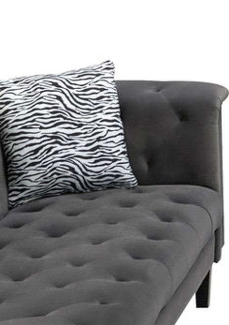 Mary - Tufted Chaise With 1 Accent Pillow - Dark Gray