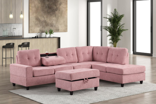 Aska Heights reversible sectional sofa in Pink, three-quarter front view