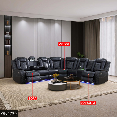 3-Piece Black Breathing Leather Sectional GN4730 Kassa Mall