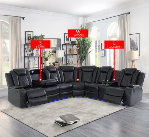 3-Piece Black Breathing Leather Sectional