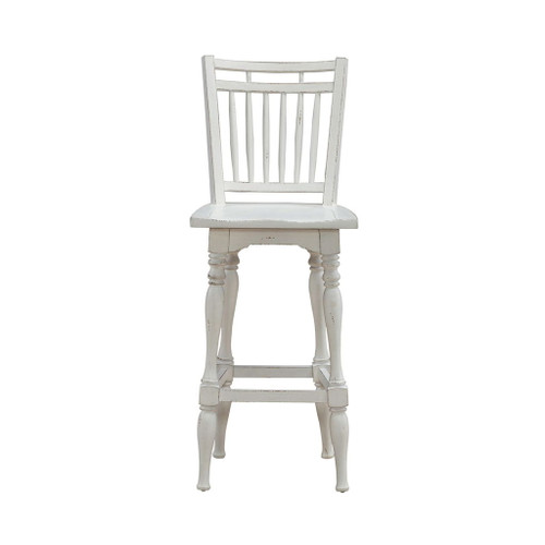 Magnolia Manor - Spindle Back Swivel Bar Stool - Antique White & Weathered Bark