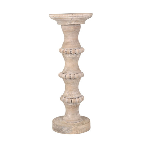 Wooden Antique Style Candle Holder 14" - Beige
