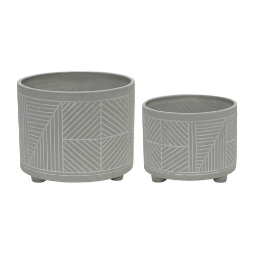 Ceramic Diamond Footed Planter 10 / 12" (Set of 2) - Gray