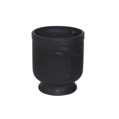 Ceramic Face Vase With Base 6" - Black
