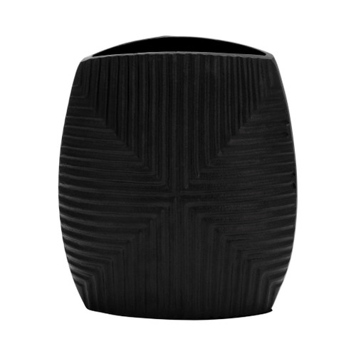 Metal Ribbed Vase 10" - Matte Black