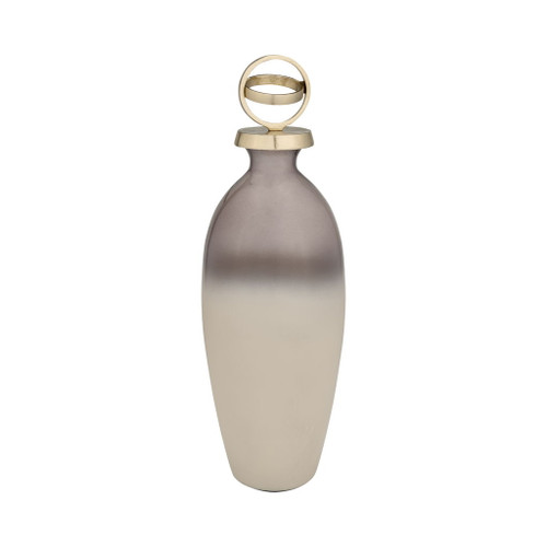 Glass 20" Bottle With Sphere Lid - White/Gold
