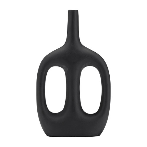 Metal 14" Hollow Handles Vase - Black