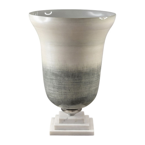 Glass 14" Vase On Marble Base - Sage/Ivory