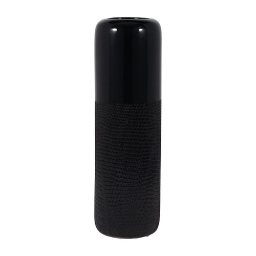 Ceramic 18" Grooved Vase - Black