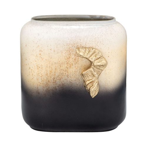 Glass Vase With Wing Handle 10" - Champagne / Black