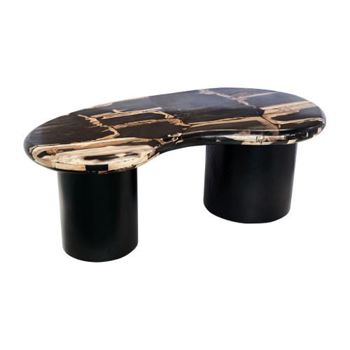 Petrified Wood 51" Kidney Coffee Table - Black