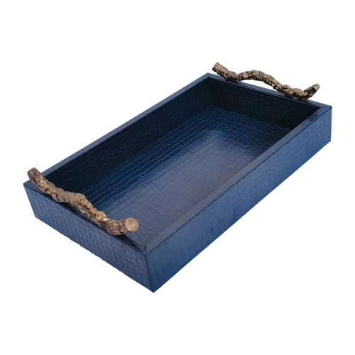 Faux Leather 16" Copenhagen Tray - Navy/Gold