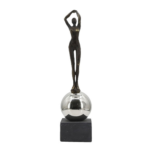 22" Augustine Female Statuary With Steel Sphere - Gold