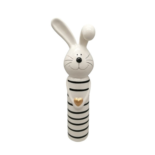 12" Lines Bunny With Gold Heart - White / Black