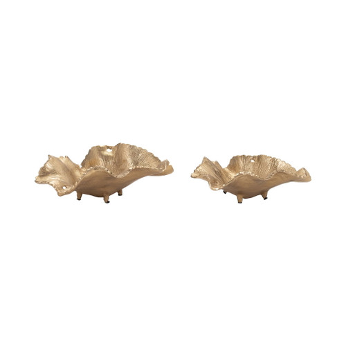 12" / 14" Delia Leaf Trays (Set of 2) - Gold