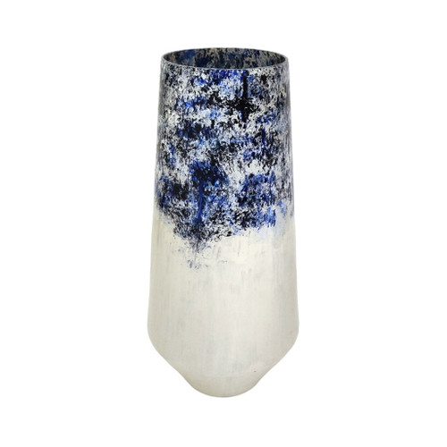 16" Tapered Bottom Vase Arctic Finish - White / Blue