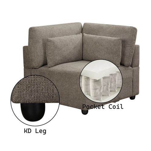 Rylie - Modular Wedge With 3 Pillows - Brown Linen