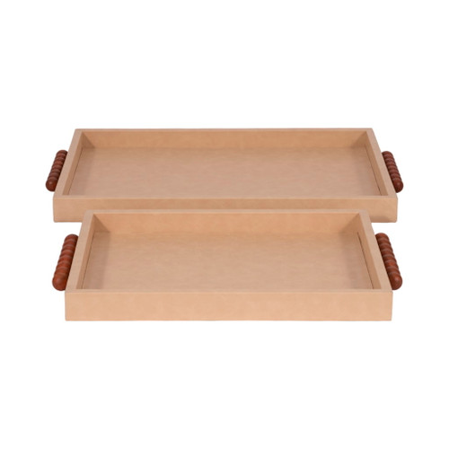 Beaded Handle Trays (Set of 2) - Ivory