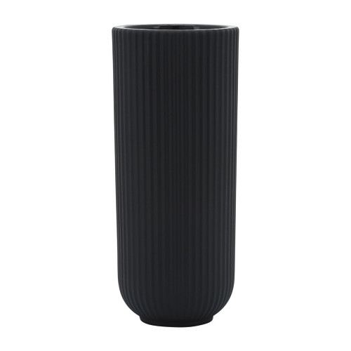 Ceramic 11" Ridged Vase - Black