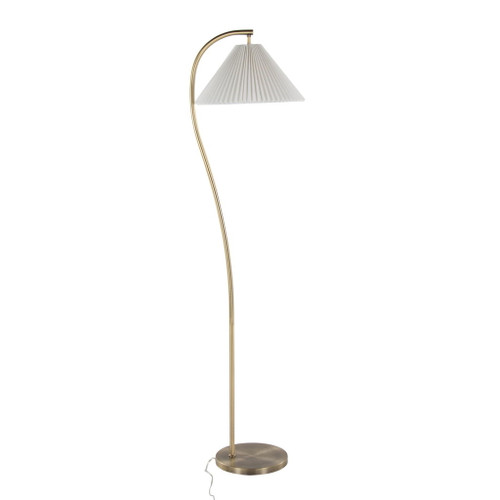 Cassis - 65" Art Deco Floor Lamp - Gold Metal And White Pleated Shade