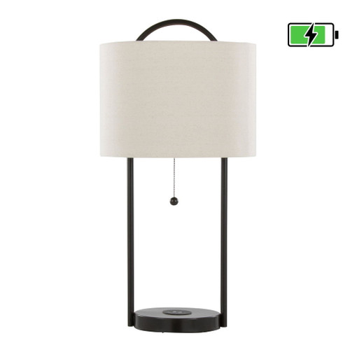 Porto - 28" Metal Table Lamp With Wireless Charging - Oil Bronze And Natural Linen Shade from Grandview Gallery (Set of 2)