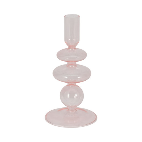 Vintage Glass Taper Candle Holder 7" - Pink