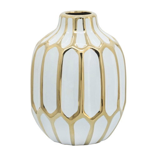 Ceramic Vase 8" - White / Gold