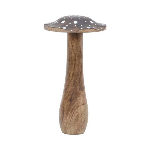 8" Wood Mushroom With White Dots - Brown
