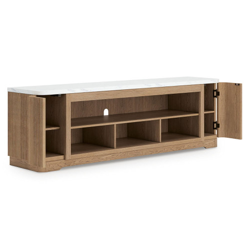 Camdill - XL TV Stand With Fireplace Option - Light Brown