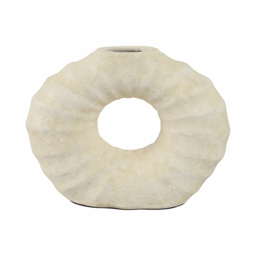 12" Ridged Open Cut-Out Terracotta Vase - Ivory