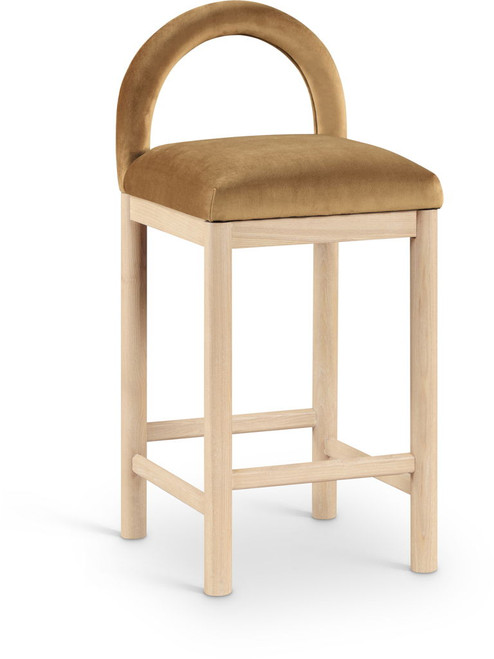 Conrad - Velvet Counter Stool With Natural Legs - Saddle Conrad - Velvet Counter Stool With Natural Legs - Saddle