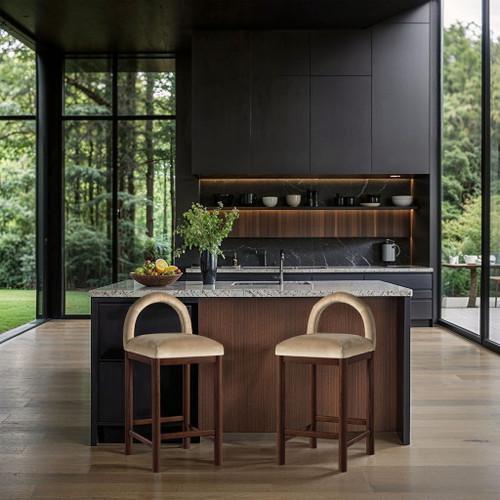 Conrad - Velvet Counter Stool With Brown Legs