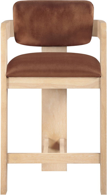 Sacha - Velvet Stool With Natural Base