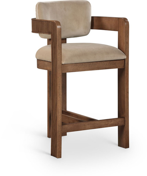 Sacha - Velvet Stool With Brown Base Sacha - Velvet Stool With Brown Base