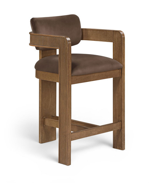Sacha - Velvet Stool With Brown Base