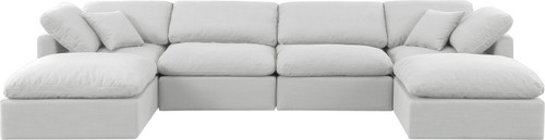 Indulge - Linen 6 Piece Modular Double Chaise Sectional - White