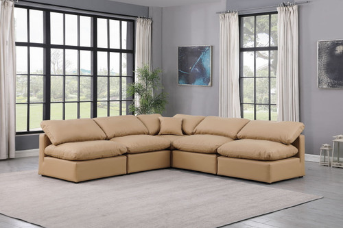 Indulge - Faux Leather 5 Piece Modular Corner Armless Sectional - Tan