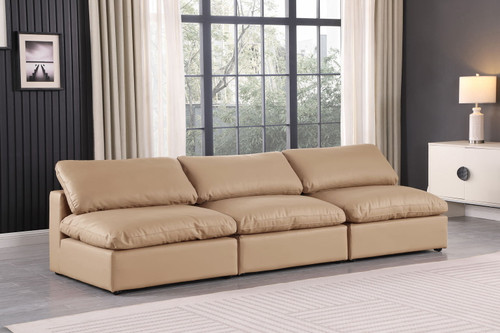 Comfy - Faux Leather Modular Armless Sofa 3 Pieces - Tan