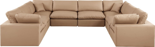 Comfy - 8 Piece Faux Leather Modular Sectional - Tan
