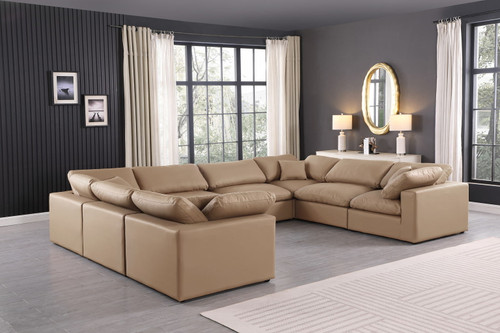 Comfy - 8 Piece Faux Leather Modular Sectional - Tan