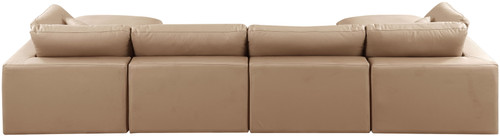 Comfy - 6 Piece Faux Leather Modular Double Chaise Sectional - Tan