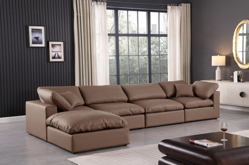 Comfy - 5 Piece Faux Leather Modular Sectional With Chaise
